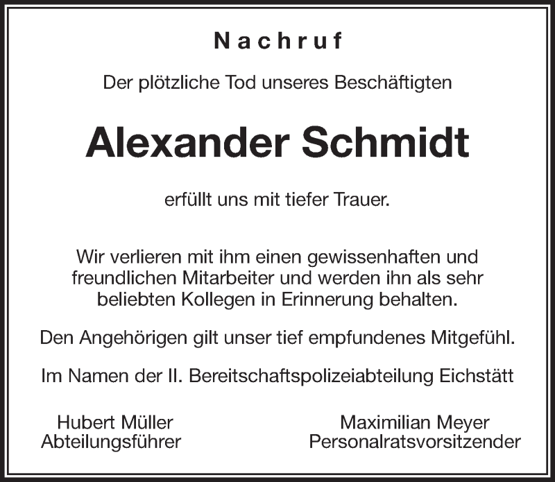  Traueranzeige für Alexander Schmidt vom 19.03.2019 aus Roth-Hilpoltsteiner Volkszeitung Lokal