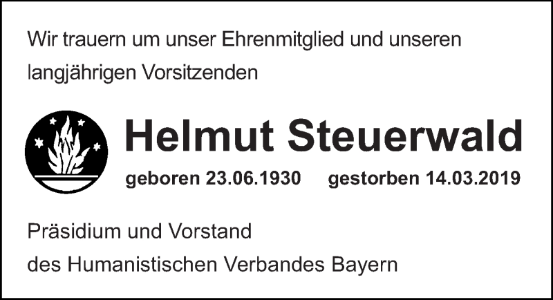  Traueranzeige für Helmut Steuerwald vom 19.03.2019 aus Gesamtausgabe Nürnberger Nachrichten/ Nürnberger Ztg.
