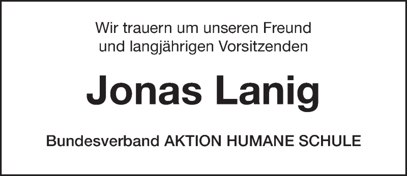  Traueranzeige für Jonas Lanig vom 23.03.2019 aus Gesamtausgabe Nürnberger Nachrichten/ Nürnberger Ztg.