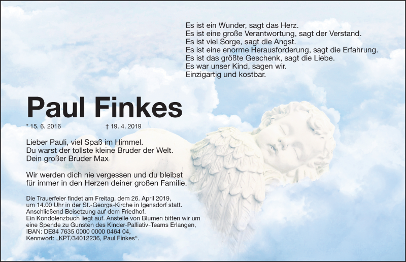  Traueranzeige für Paul Finkes vom 24.04.2019 aus Nordbayerische Nachrichten Forchheim Lokal