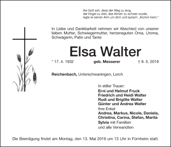 Traueranzeige von Elsa Walter von Altmühl-Bote Lokal