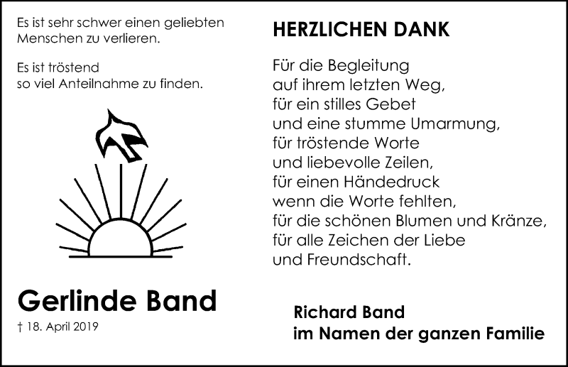  Traueranzeige für Gerlinde Band vom 04.05.2019 aus Roth-Hilpoltsteiner Volkszeitung Lokal