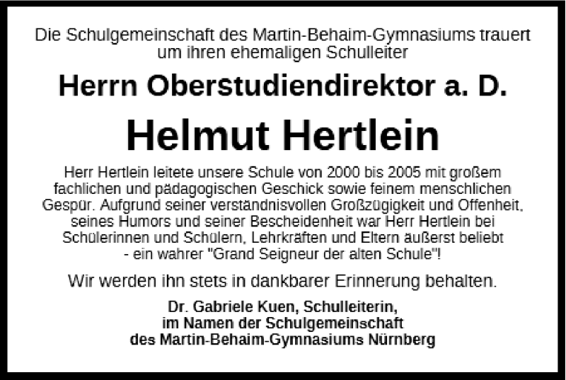  Traueranzeige für Helmut Hertlein vom 22.05.2019 aus Gesamtausgabe Nürnberger Nachrichten/ Nürnberger Ztg.