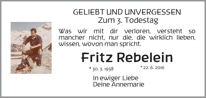  Traueranzeige für Fritz Rebelein vom 22.06.2019 aus Gesamtausgabe Nürnberger Nachrichten/ Nürnberger Ztg.