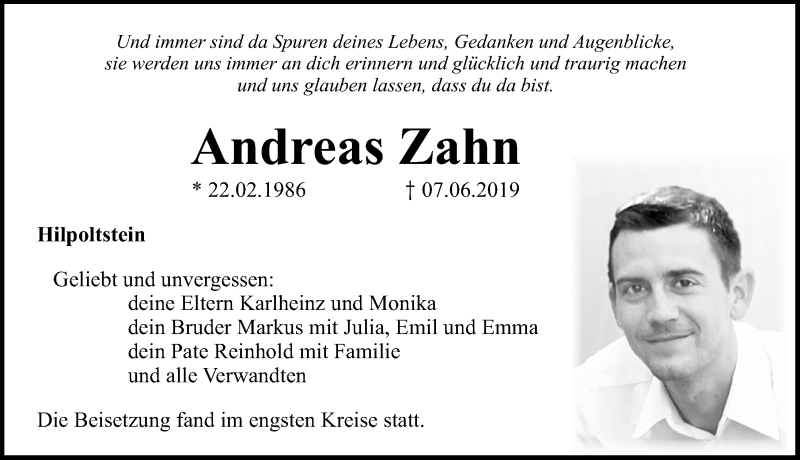  Traueranzeige für Andreas Zahn vom 15.06.2019 aus Roth-Hilpoltsteiner Volkszeitung Lokal