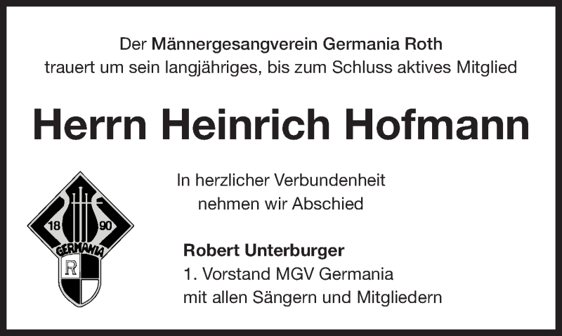  Traueranzeige für Heinrich Hofmann vom 19.06.2019 aus Roth-Hilpoltsteiner Volkszeitung Lokal