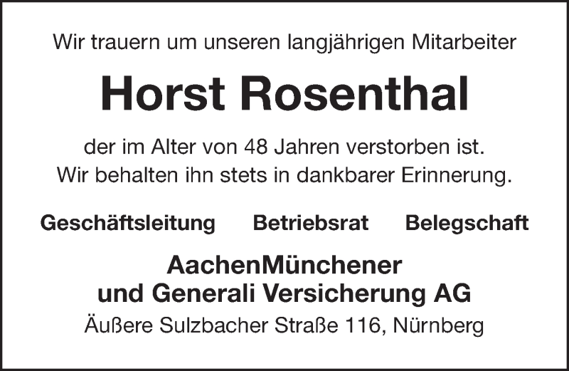  Traueranzeige für Horst Rosenthal vom 01.07.2019 aus Gesamtausgabe Nürnberger Nachrichten/ Nürnberger Ztg.