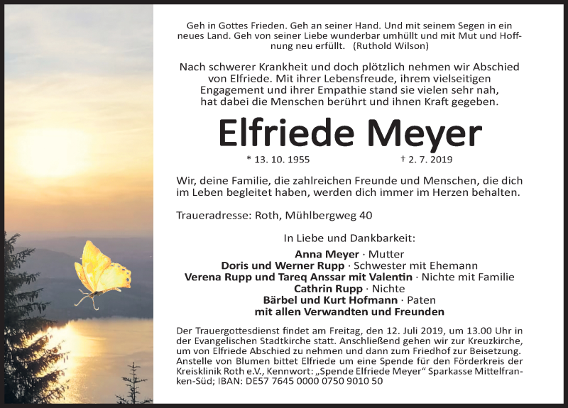  Traueranzeige für Elfriede Meyer vom 06.07.2019 aus Roth-Hilpoltsteiner Volkszeitung Lokal