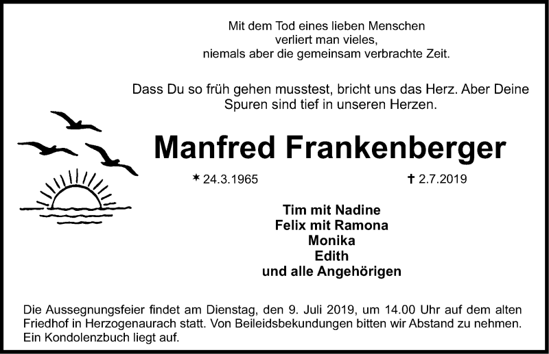  Traueranzeige für Manfred Frankenberger vom 06.07.2019 aus Nordbayerische Nachrichten Herzogenaurach Lokal