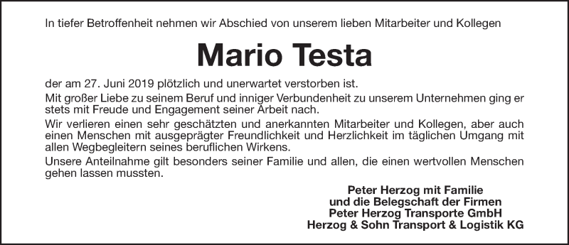  Traueranzeige für Mario Testa vom 02.07.2019 aus Neumarkter Nachrichten Lokal