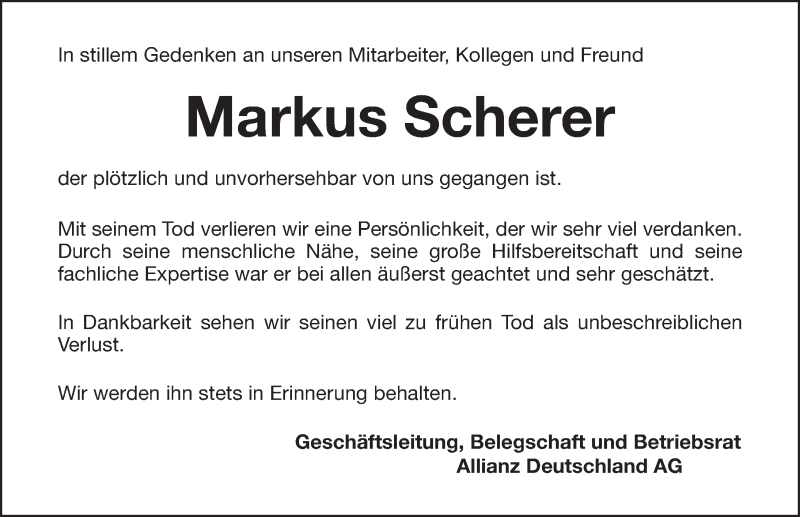  Traueranzeige für Markus Scherer vom 20.07.2019 aus Fürther Nachrichten Lokal
