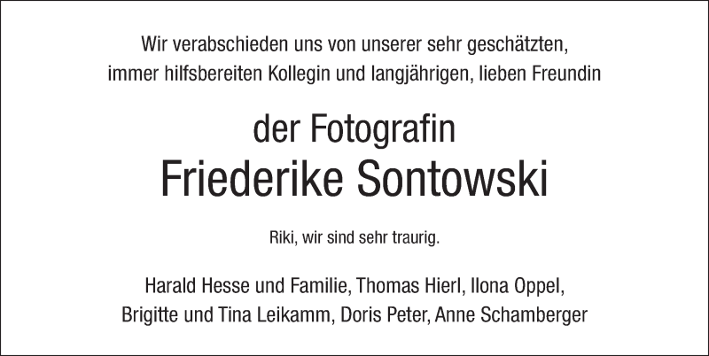  Traueranzeige für Friederike Sontowski vom 24.08.2019 aus Gesamtausgabe Nürnberger Nachrichten/ Nürnberger Ztg.