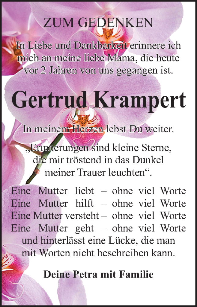  Traueranzeige für Gertrud Krampert vom 02.08.2019 aus Nordbayerische Nachrichten Forchheim Lokal