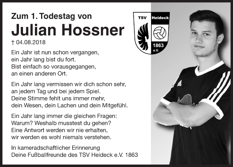  Traueranzeige für Julian Hossner vom 03.08.2019 aus Roth-Hilpoltsteiner Volkszeitung Lokal