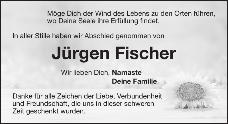  Traueranzeige für Jürgen Fischer vom 14.08.2019 aus Erlanger Nachrichten Lokal