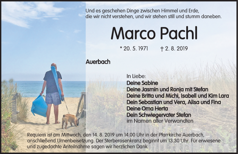  Traueranzeige für Marco Pachl vom 08.08.2019 aus Nordbayerische Nachrichten Pegnitz Lokal