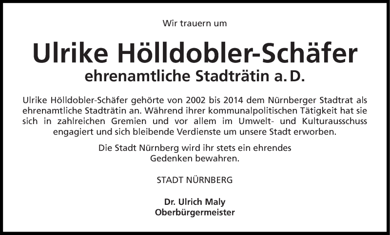  Traueranzeige für Ulrike Hölldobler-Schäfer vom 22.08.2019 aus Gesamtausgabe Nürnberger Nachrichten/ Nürnberger Ztg.