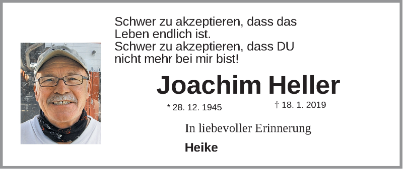  Traueranzeige für Joachim Heller vom 18.01.2020 aus Fürther Nachrichten Lokal