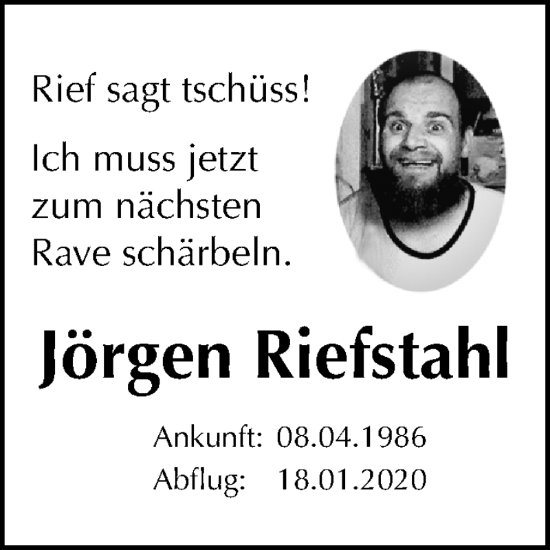  Traueranzeige für Jörgen Riefstahl vom 25.01.2020 aus Roth-Hilpoltsteiner Volkszeitung Lokal