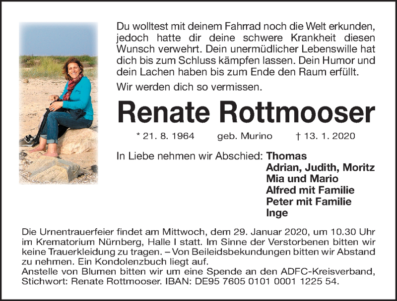  Traueranzeige für Renate Rottmooser vom 25.01.2020 aus Gesamtausgabe Nürnberger Nachrichten/ Nürnberger Ztg.