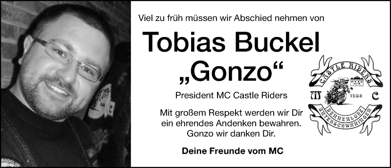 Traueranzeige für Tobias Buckel vom 24.01.2020 aus Altmühl-Bote Lokal