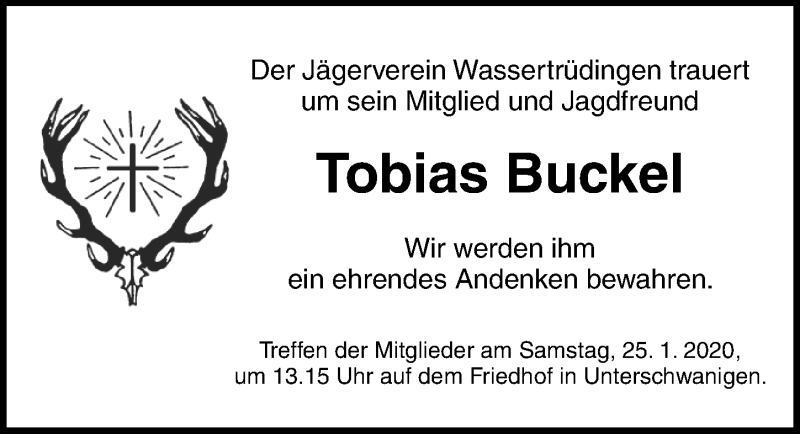  Traueranzeige für Tobias Buckel vom 24.01.2020 aus Altmühl-Bote Lokal