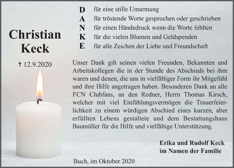  Traueranzeige für Christian Keck vom 02.10.2020 aus Nordbayerische Nachrichten Herzogenaurach Lokal