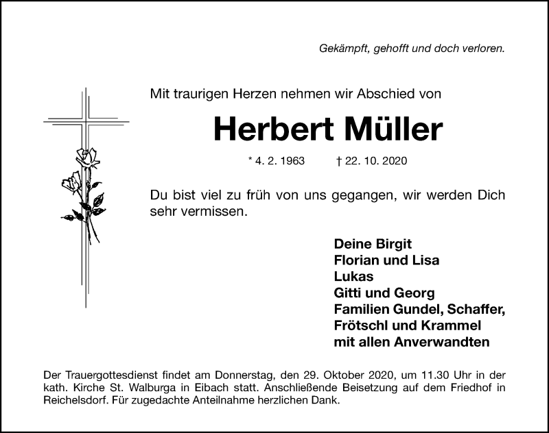 Traueranzeige für Herbert Müller vom 27.10.2020 aus Gesamtausgabe Nürnberger Nachrichten/ Nürnberger Ztg.