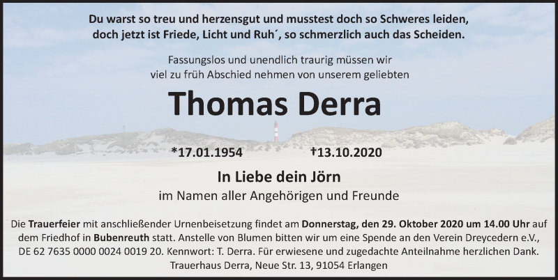  Traueranzeige für Thomas Derra vom 27.10.2020 aus Erlanger Nachrichten Lokal