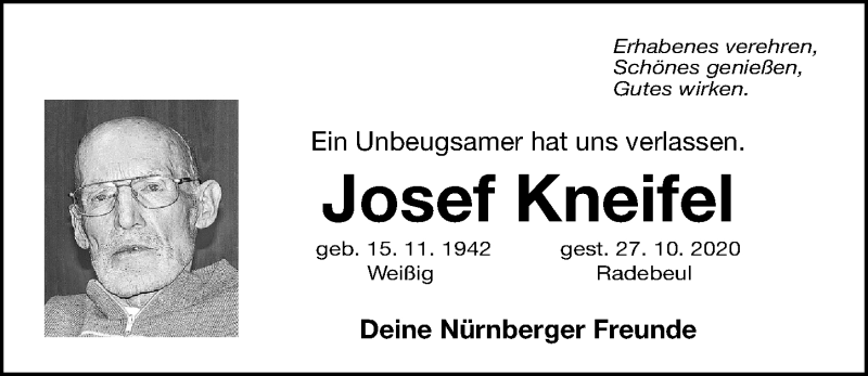  Traueranzeige für Josef Kneifel vom 14.11.2020 aus Gesamtausgabe Nürnberger Nachrichten/ Nürnberger Ztg.