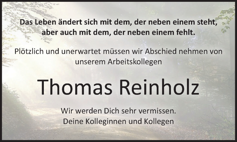  Traueranzeige für Thomas Reinholz vom 27.11.2020 aus Windsheimer Zeitung Lokal
