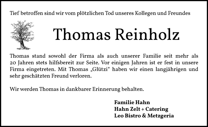  Traueranzeige für Thomas Reinholz vom 27.11.2020 aus Windsheimer Zeitung Lokal