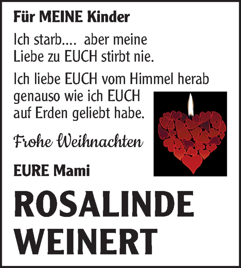  Traueranzeige für Rosalinde Weinert vom 24.12.2020 aus Schwabacher Tagblatt Lokal
