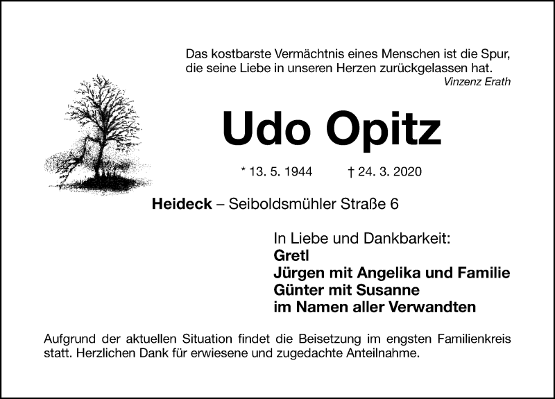 Traueranzeige für Udo Opitz vom 27.03.2020 aus Nürnberger Zeitung