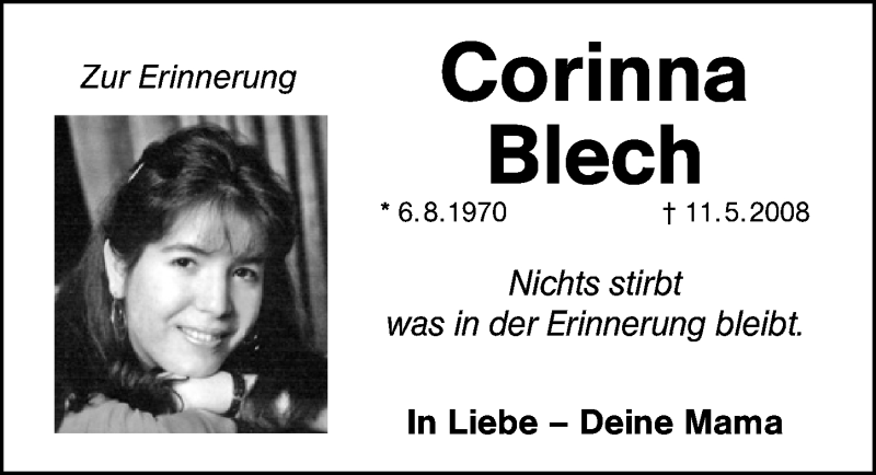  Traueranzeige für Corinna Blech vom 11.05.2020 aus Schwabach