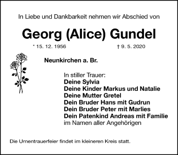 Traueranzeige von Georg  Gundel von Erlanger Nachrichten Lokal