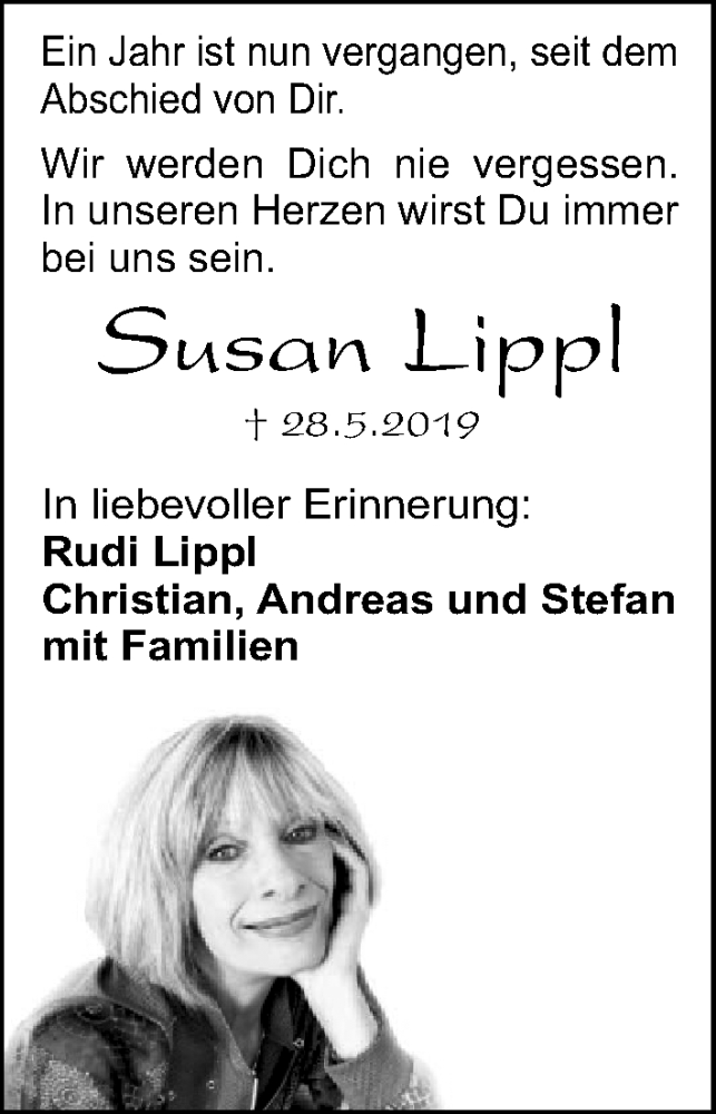  Traueranzeige für Susan Lippl vom 28.05.2020 aus Gesamtausgabe Nürnberger Nachrichten/ Nürnberger Ztg.
