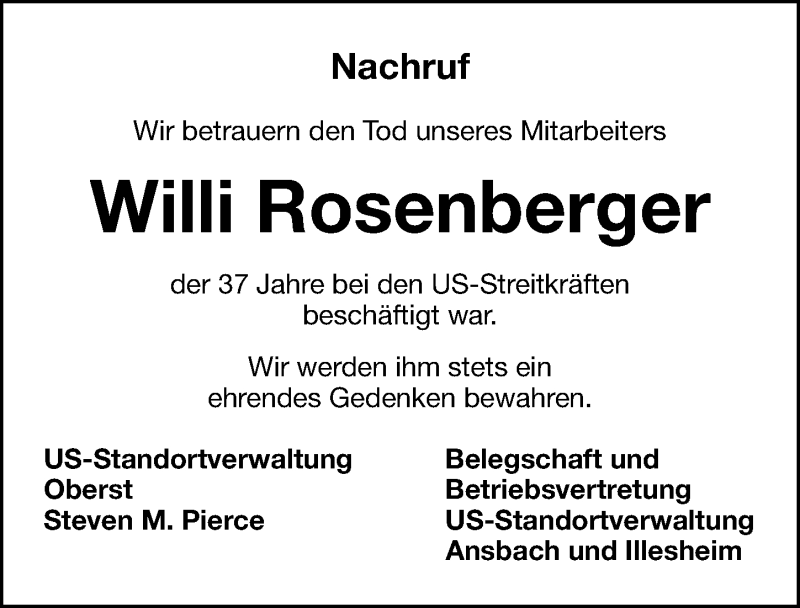  Traueranzeige für Willi Rosenberger vom 20.05.2020 aus Gesamtausgabe Nürnberger Nachrichten/ Nürnberger Ztg.