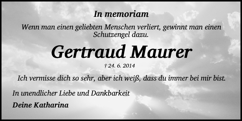  Traueranzeige für Gertraud Maurer vom 24.06.2020 aus Gesamtausgabe Nürnberger Nachrichten/ Nürnberger Ztg.