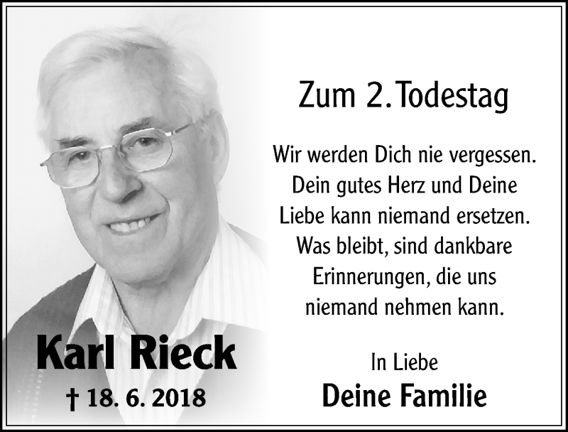 Traueranzeige für Karl Rieck vom 18.06.2020 aus Altmühl-Bote Lokal