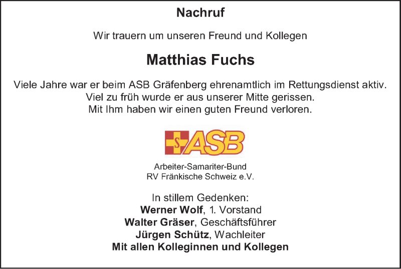  Traueranzeige für Matthias Fuchs vom 20.06.2020 aus Nordbayerische Nachrichten Forchheim Lokal