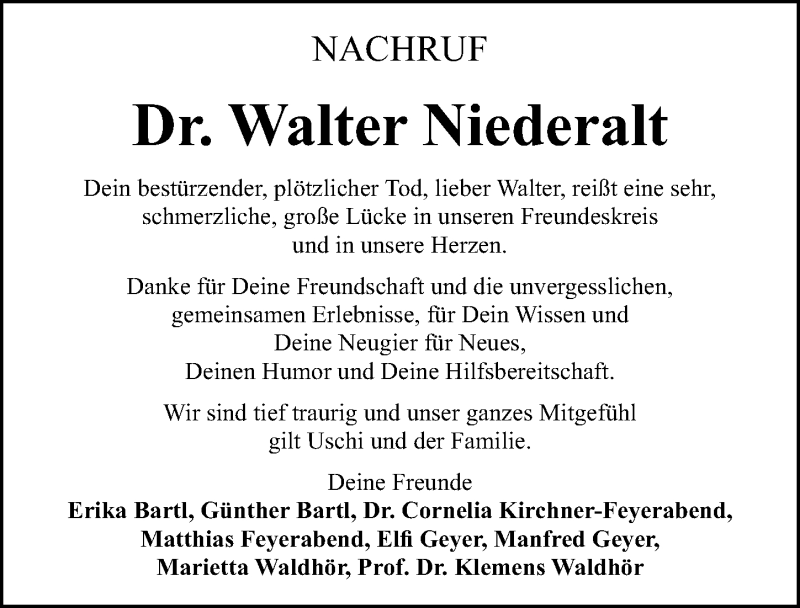  Traueranzeige für Walter Niederalt vom 01.07.2020 aus Gesamtausgabe Nürnberger Nachrichten/ Nürnberger Ztg.
