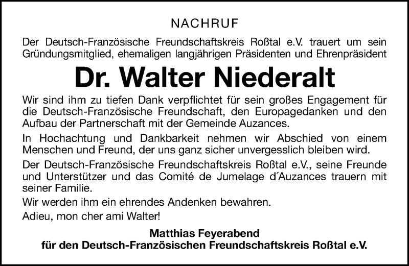  Traueranzeige für Walter Niederalt vom 29.06.2020 aus Fürther Nachrichten Lokal
