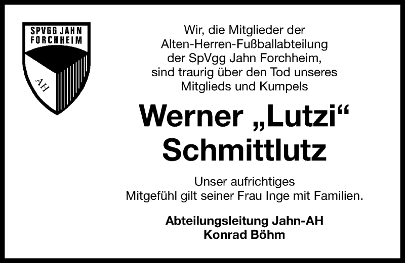  Traueranzeige für Werner Schmittlutz vom 20.06.2020 aus Nordbayerische Nachrichten Forchheim Lokal