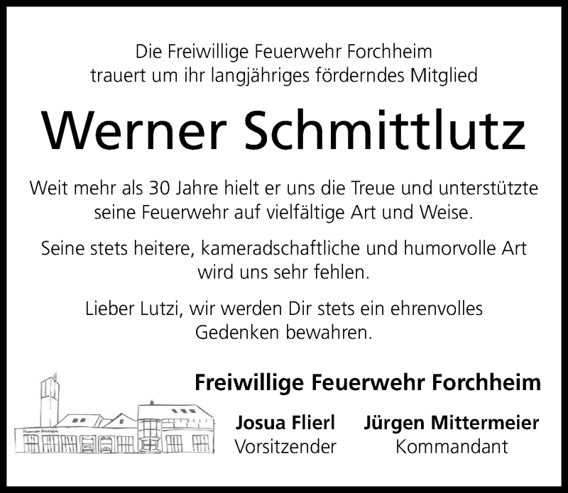  Traueranzeige für Werner Schmittlutz vom 23.06.2020 aus Nordbayerische Nachrichten Forchheim Lokal