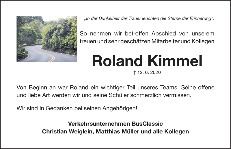  Traueranzeige für Roland Kimmel vom 09.07.2020 aus Nordbayerische Nachrichten Herzogenaurach Lokal