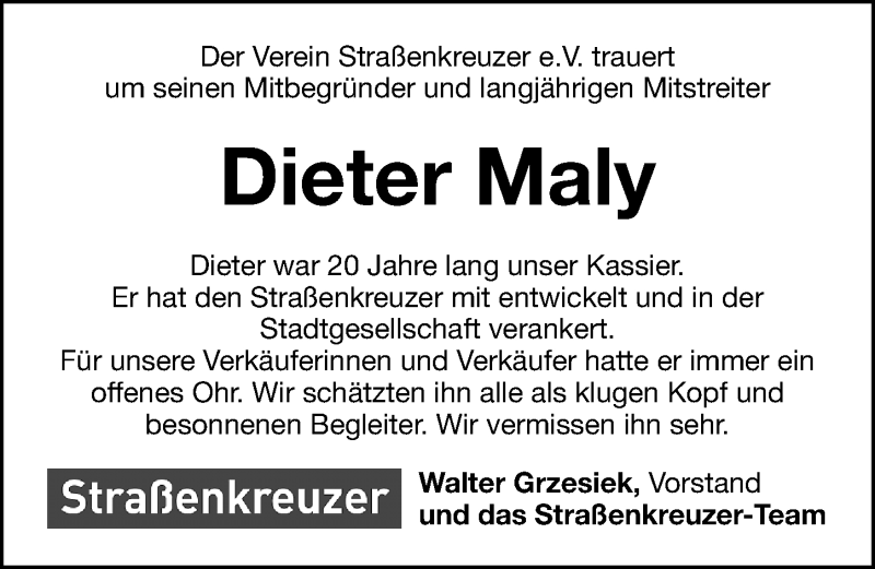  Traueranzeige für Dieter Maly vom 08.08.2020 aus Gesamtausgabe Nürnberger Nachrichten/ Nürnberger Ztg.
