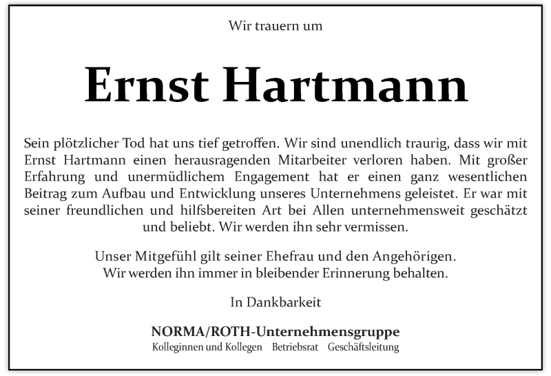  Traueranzeige für Ernst Hartmann vom 01.08.2020 aus Gesamtausgabe Nürnberger Nachrichten/ Nürnberger Ztg.