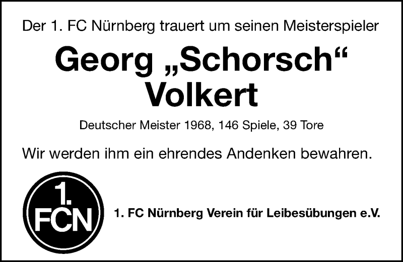  Traueranzeige für Georg Volkert vom 22.08.2020 aus Gesamtausgabe Nürnberger Nachrichten/ Nürnberger Ztg.
