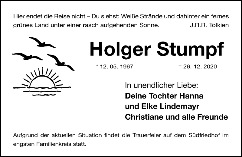  Traueranzeige für Holger Stumpf vom 02.01.2021 aus Gesamtausgabe Nürnberger Nachrichten/ Nürnberger Ztg.